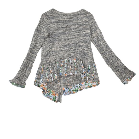 BKE Boutique Wrap-Style Tie Cardigan With Floral Accents Gray Knit Sweater - Picture 2 of 7